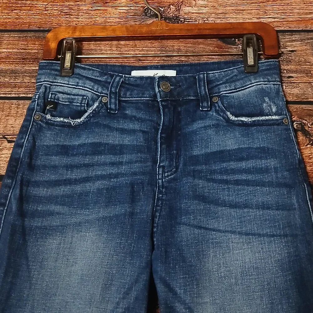 Kancan Jeans 27 7 Mom Raw Hem Distressed Dark Wash Denim Stretch